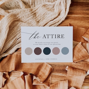 Customized Wedding Guest Color Palette Attire Cards, Printed, Attendee Dress Code Cards, Wedding Invitation enclosure trendy color scheme