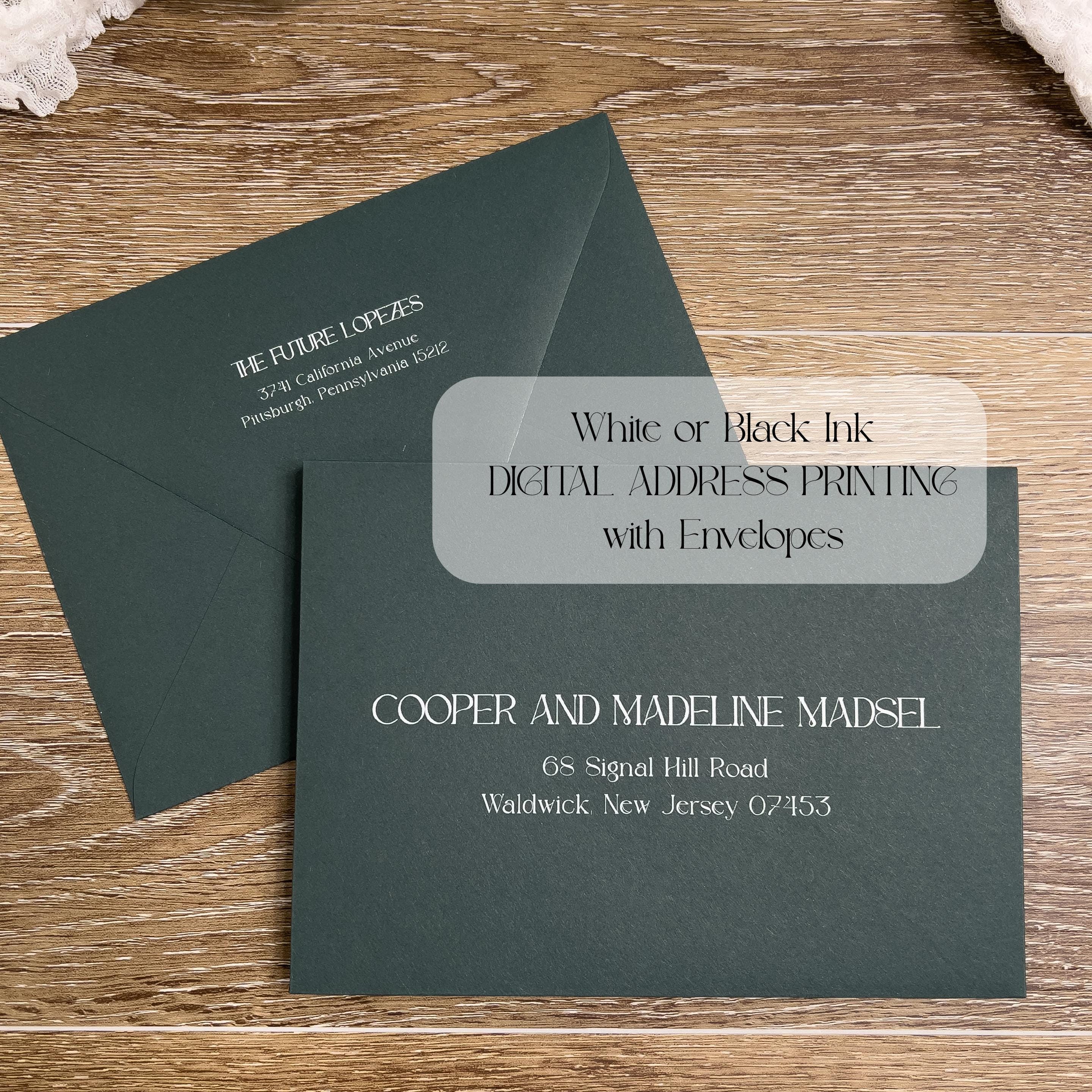 Envelope Address Printing Service, Digital Calligraphy in White or Black ink printing, Colored Envelopes, Wedding Guest and Return address