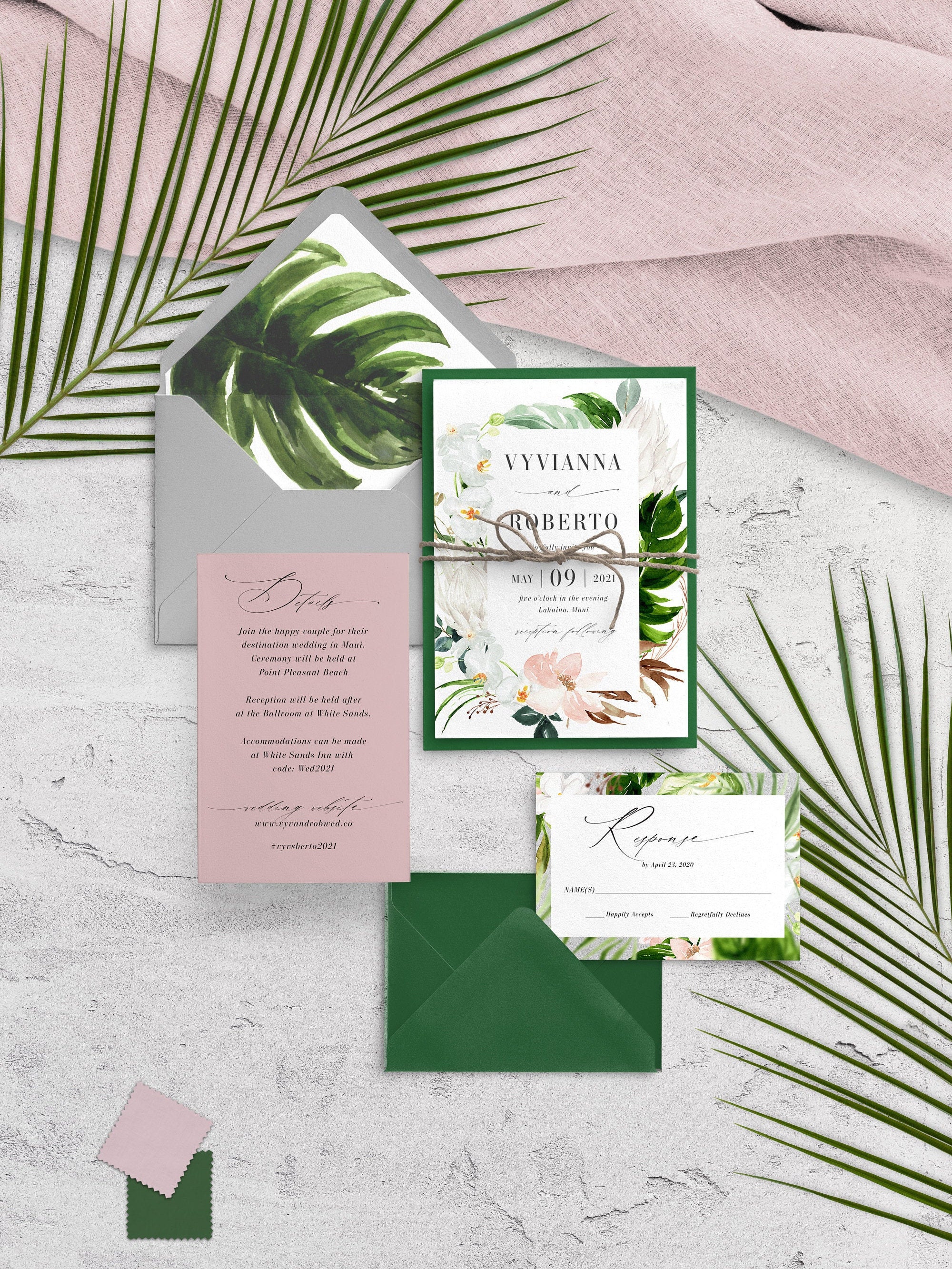 Beach Wedding Invitation Tropical Wedding Greenery Wedding | Etsy