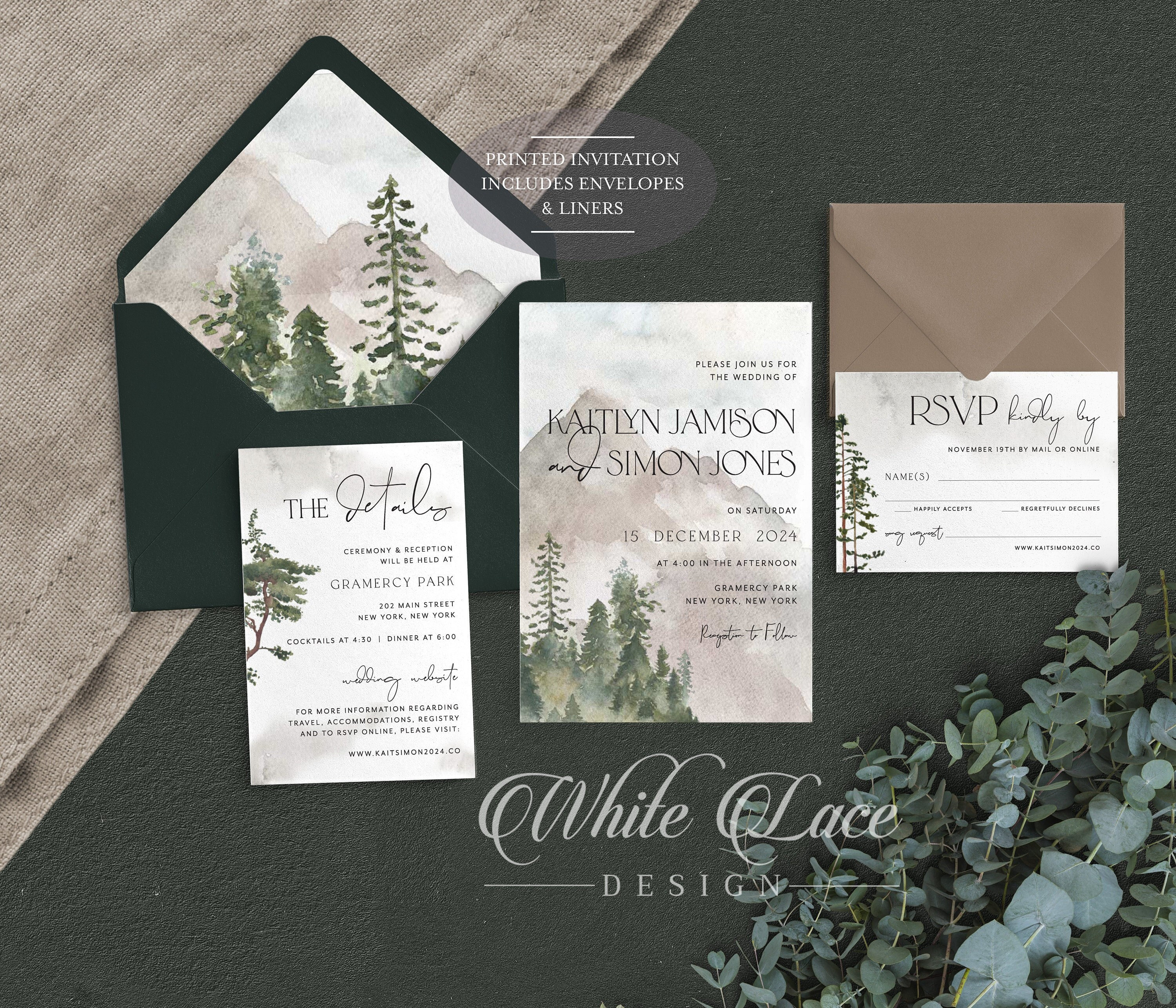 Mountain Wedding Invitation Set: Forest Greenery