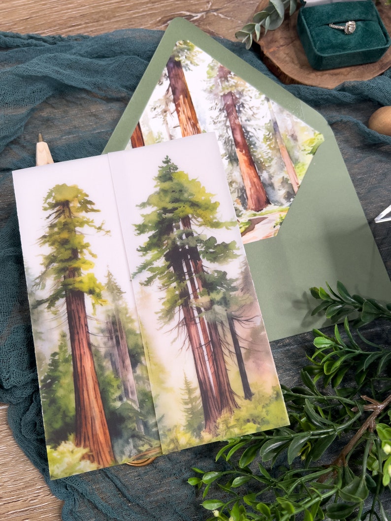 Sequoia Tree Wedding Invitation Suite: Green Forest, Vellum Jacket afbeelding 7