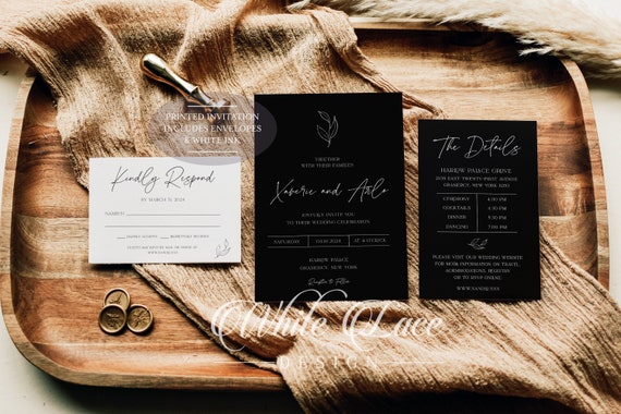 Black and Gold Wedding Invitation Fall Wedding Invites -  Hong Kong