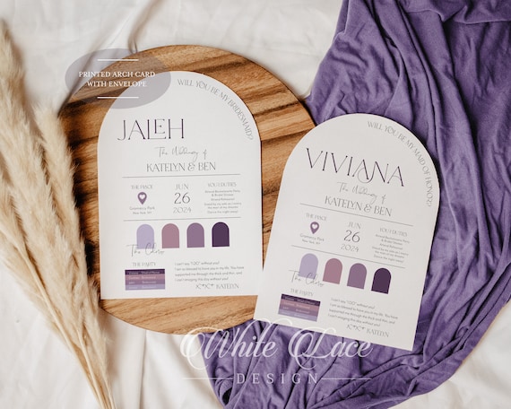 Arch Bridesmaid Proposal Card: Purple Wedding Info Card