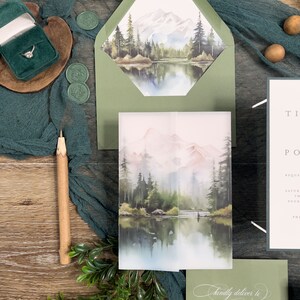 Colorado Mountain Forest Wedding Invitation Suite: Green Lake, Enchanting Woodlands, Vellum Jacket imagen 7