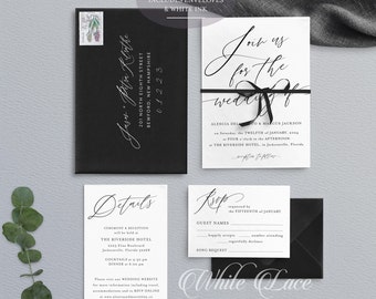 Modern Wedding Invitation - Black and White Wedding Invitation - Simple Wedding Invite- Classic Wedding Invitation - Black Wedding - PRINTED