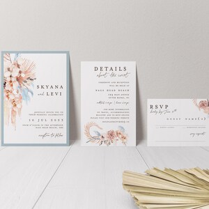 Dusty Blue Wedding Invitation - Beach Wedding - Blue Beach Wedding - Natural Wedding - Boho Beach Wedding - Printed Wedding Invitation image 2
