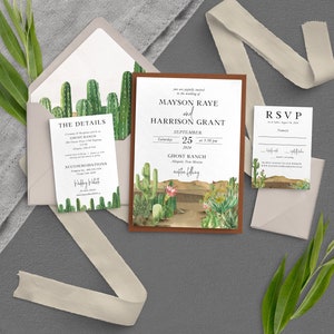 Desert Wedding Invitation Modern Wedding Southwest Wedding Cactus Wedding Mountain Wedding Boho Wedding Printed Invite image 2