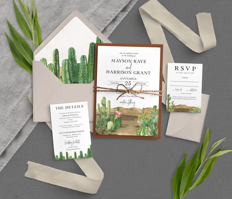 Desert Wedding Invitation Modern Wedding Southwest Wedding Cactus Wedding Mountain Wedding Boho Wedding Printed Invite image 4