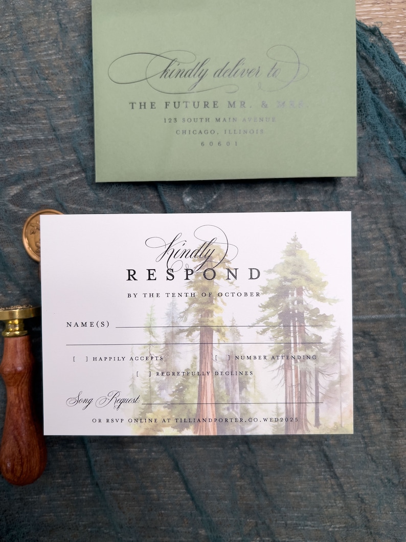 Sequoia Tree Wedding Invitation Suite: Green Forest, Vellum Jacket afbeelding 6