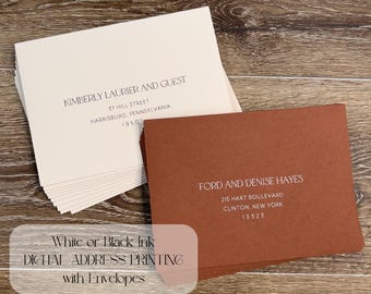 Envelope Address Printing Service, Digital Calligraphy in White or Black ink printing, Colored Envelopes, Wedding Guest and Return address