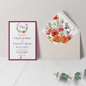 Bright Wildflower Wedding Invitation Colorful Wedding Eucalyptus Wedding Spring Wedding Flower Wedding White Ink Printed image 2