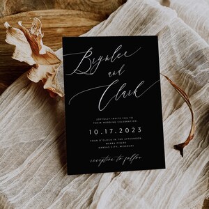 Encre blanche Faire-part de mariage noir Mariage noir et blanc Invitation de luxe Invitation moderne Mariage minimaliste Suite imprimée image 2