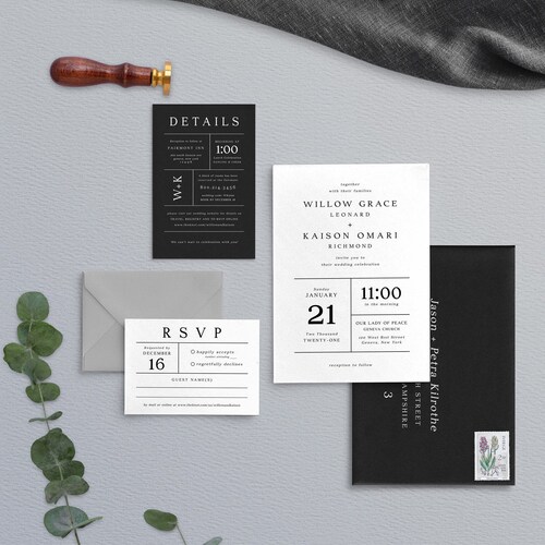 Modern Wedding Invitation Template Black & White Wedding - Etsy