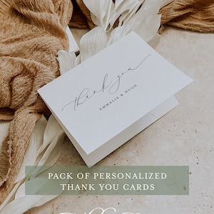 Thank You Cards, Personalized Thank You for Wedding, Shower, Birthday, blank modern thank you, bulk folded note cards, Printed w Envelopes