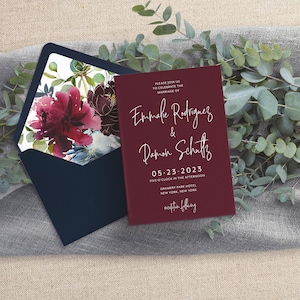 Navy Wedding Invitation Burgundy Wedding Modern Wedding Invites Moody Wedding Fall Wedding Printed Invitation Bild 2