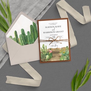 Desert Wedding Invitation Modern Wedding Southwest Wedding Cactus Wedding Mountain Wedding Boho Wedding Printed Invite image 3