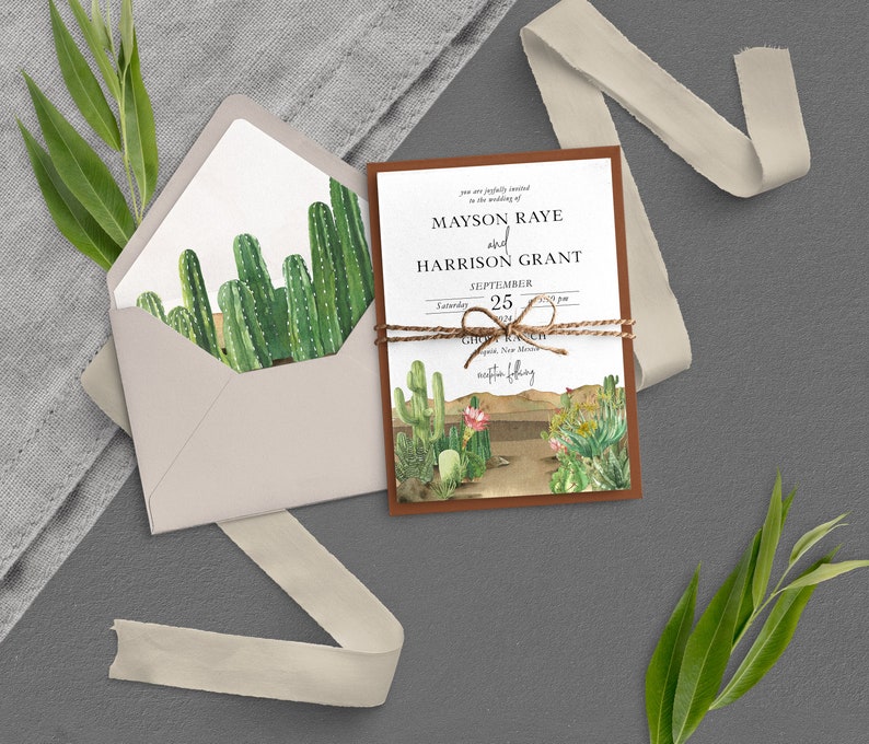 Desert Wedding Invitation Modern Wedding Southwest Wedding Cactus Wedding Mountain Wedding Boho Wedding Printed Invite image 3