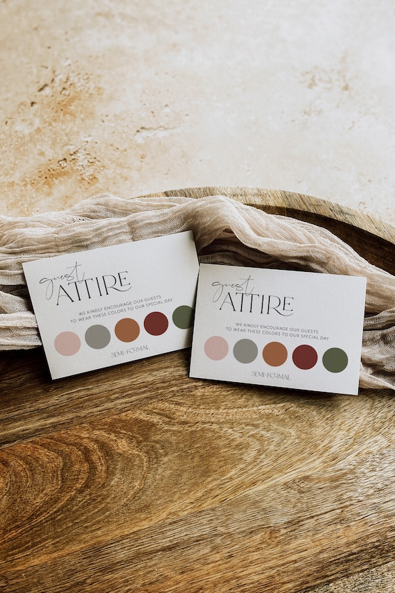 Custom Wedding Guest Attire Color Palette Cards