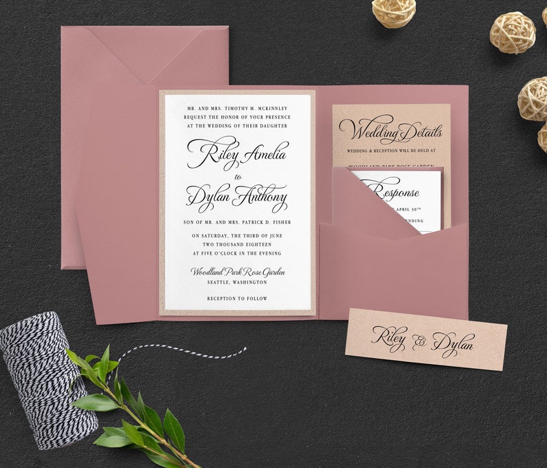 Dusty Rose Wedding Invitation Rustic Wedding Invitation - Etsy