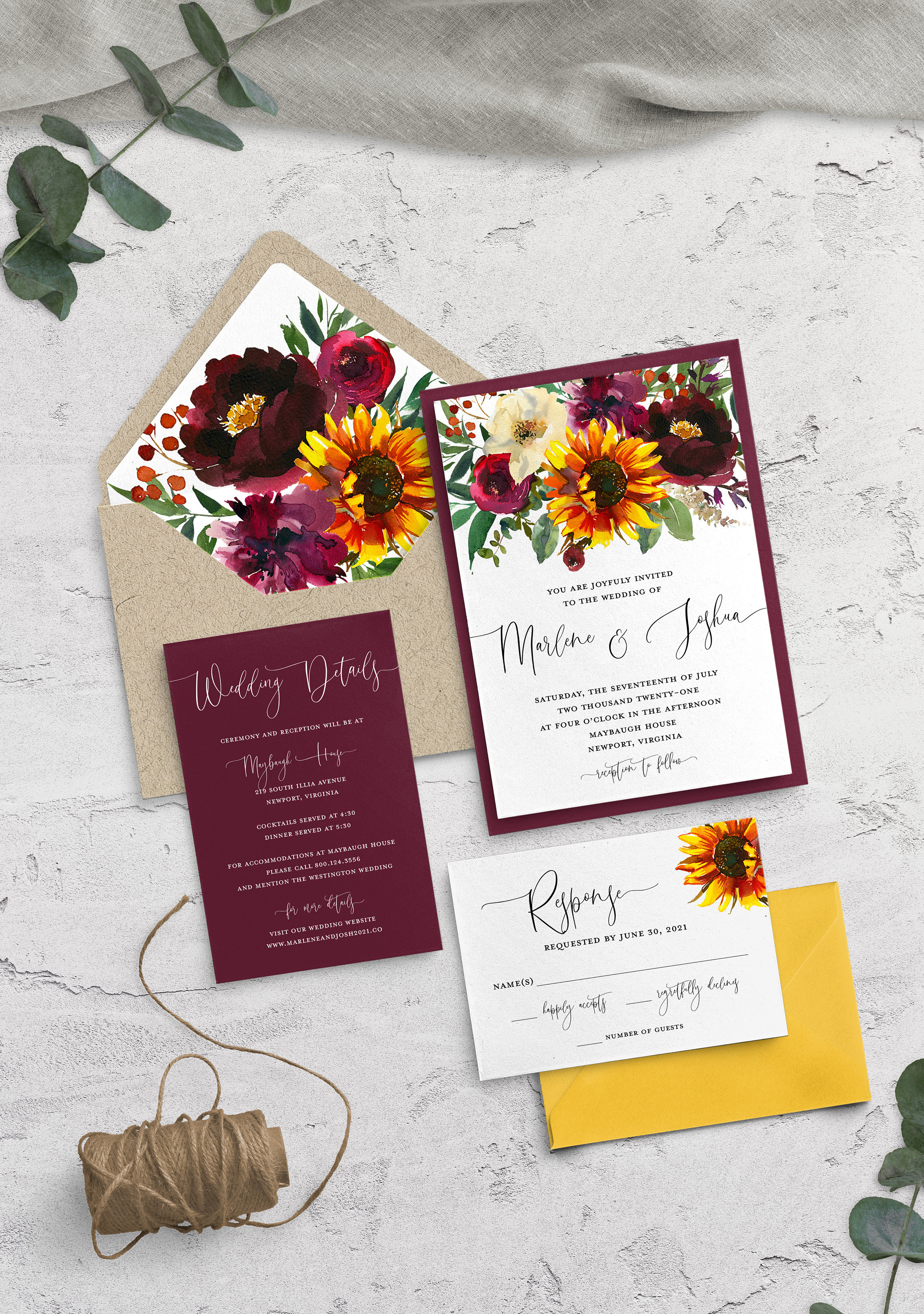 Sunflower Wedding Invitations Summer 