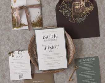 Fairytale Castle Wedding Invitations, Enchanted Woodland, Storybook Romance