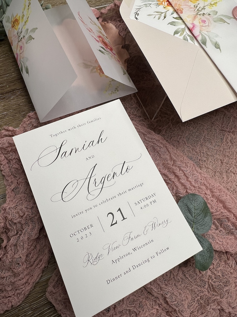 Vellum Jacket Wedding Invitations Wildflower Watercolor With Etsy