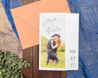 PRINTED Trifold Wedding Invitation with Online RSVP | Modern Folded Invitation with Details Section & A7 Envelope | Minimalist Wedding Suite