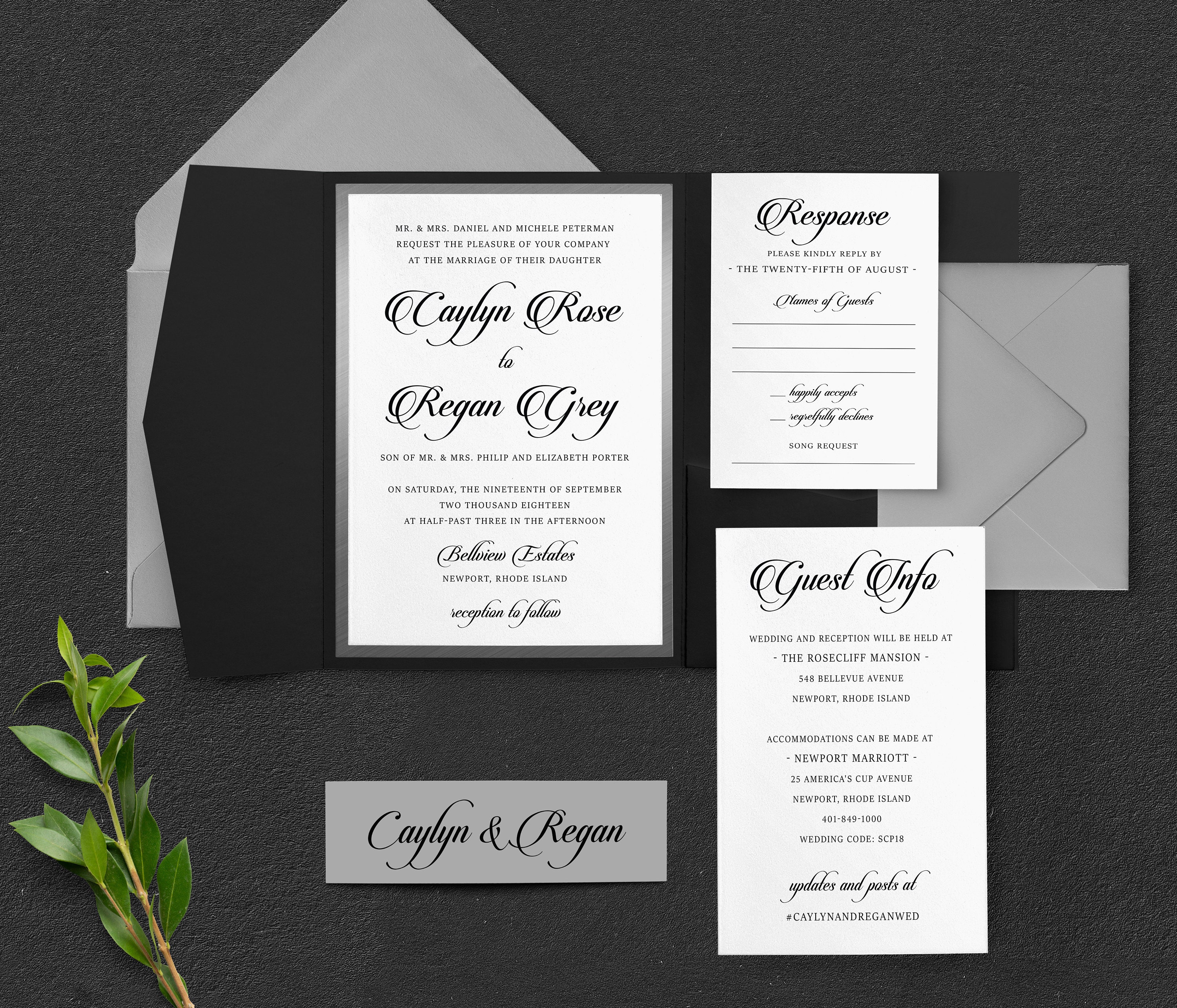 Formal Wedding Invitations Black Tie Wedding Black And Grey Etsy