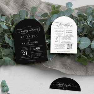 Black Arch Wedding Invitation: Modern White Ink Design Bild 3