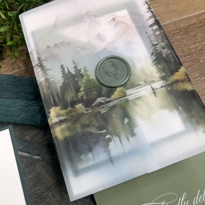 Colorado Mountain Forest Wedding Invitation Suite: Green Lake, Enchanting Woodlands, Vellum Jacket imagen 3