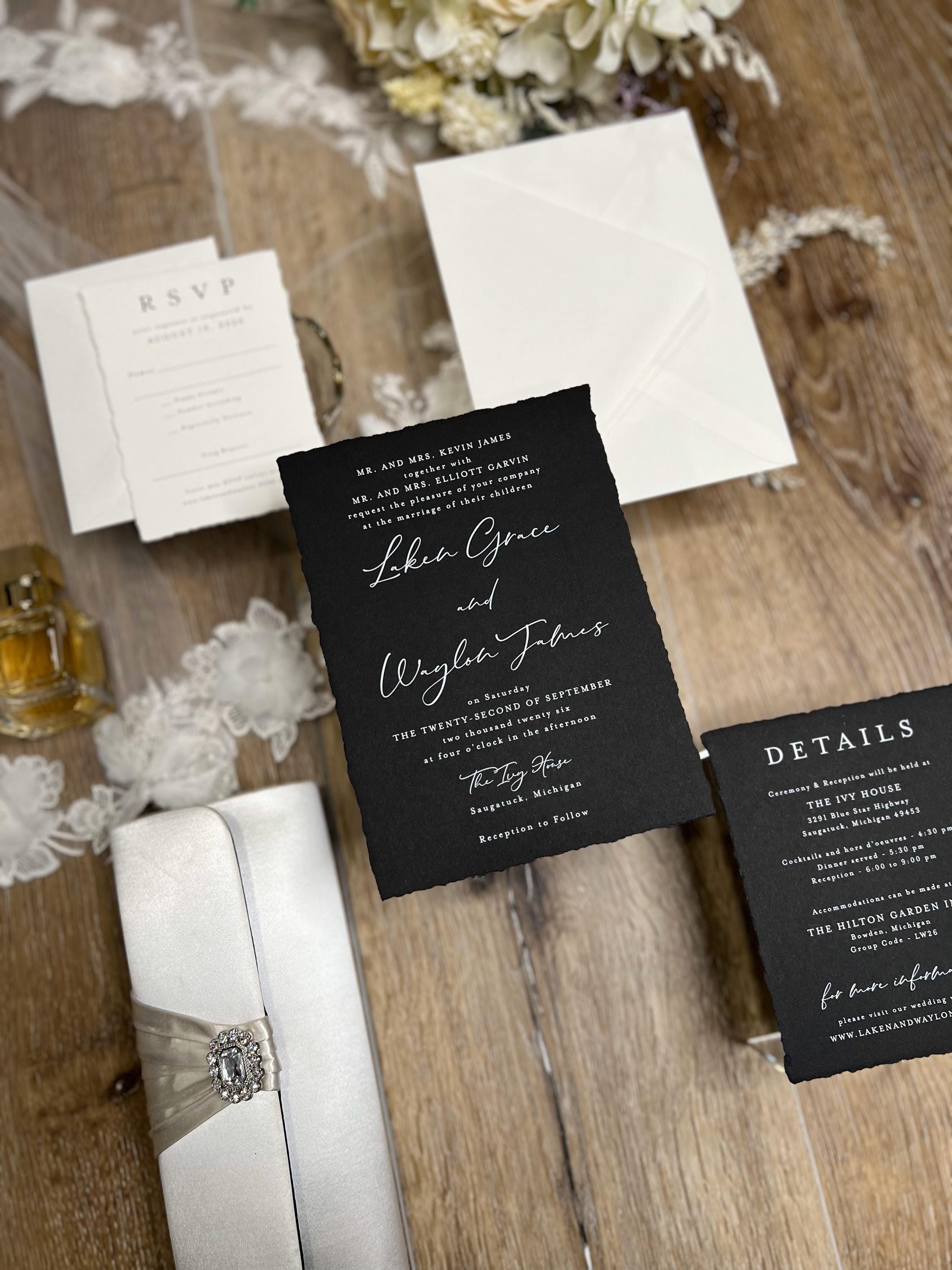 Black Deckle Edge Wedding Invitation: Modern Elegant Hand-torn Design - Etsy, image size:2250x3000