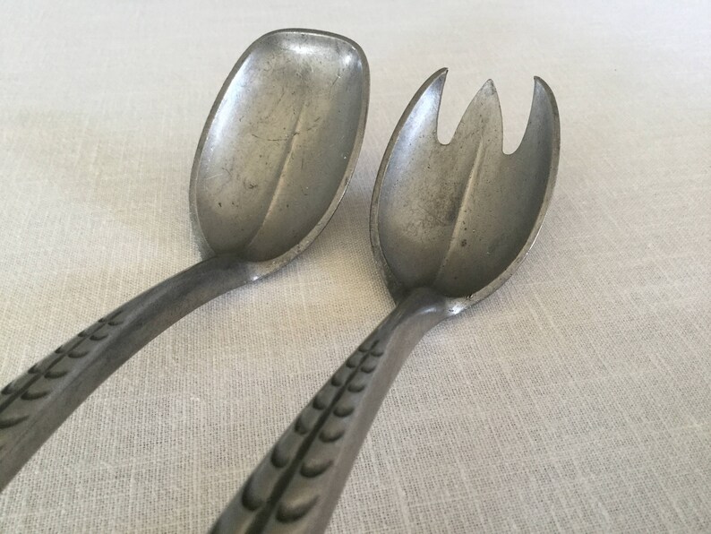 Pewter Serving Set Norway MidCentury Salad Fork and Spoon Etsy