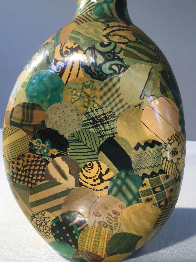 Decoupaged Bottle Vintage Bottle 1970s Decoupage Craft Etsy