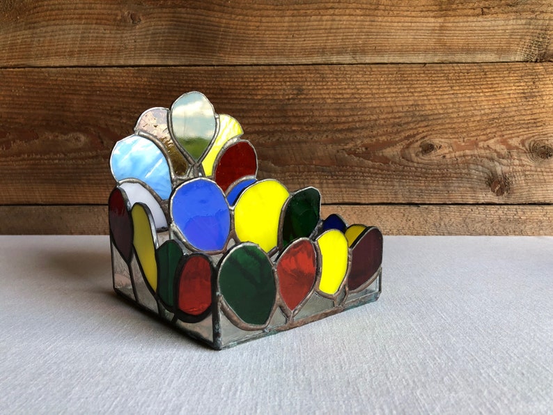 Stained Glass Balloon Letter Organizer Desk Top Bill Etsy
