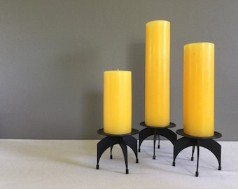ON HOLD for Vicki- plz do not purchase- Mid-Century Set of Three Iron Candle Holders - Atomic Era - Space Age - Halloween Candles - Danish M