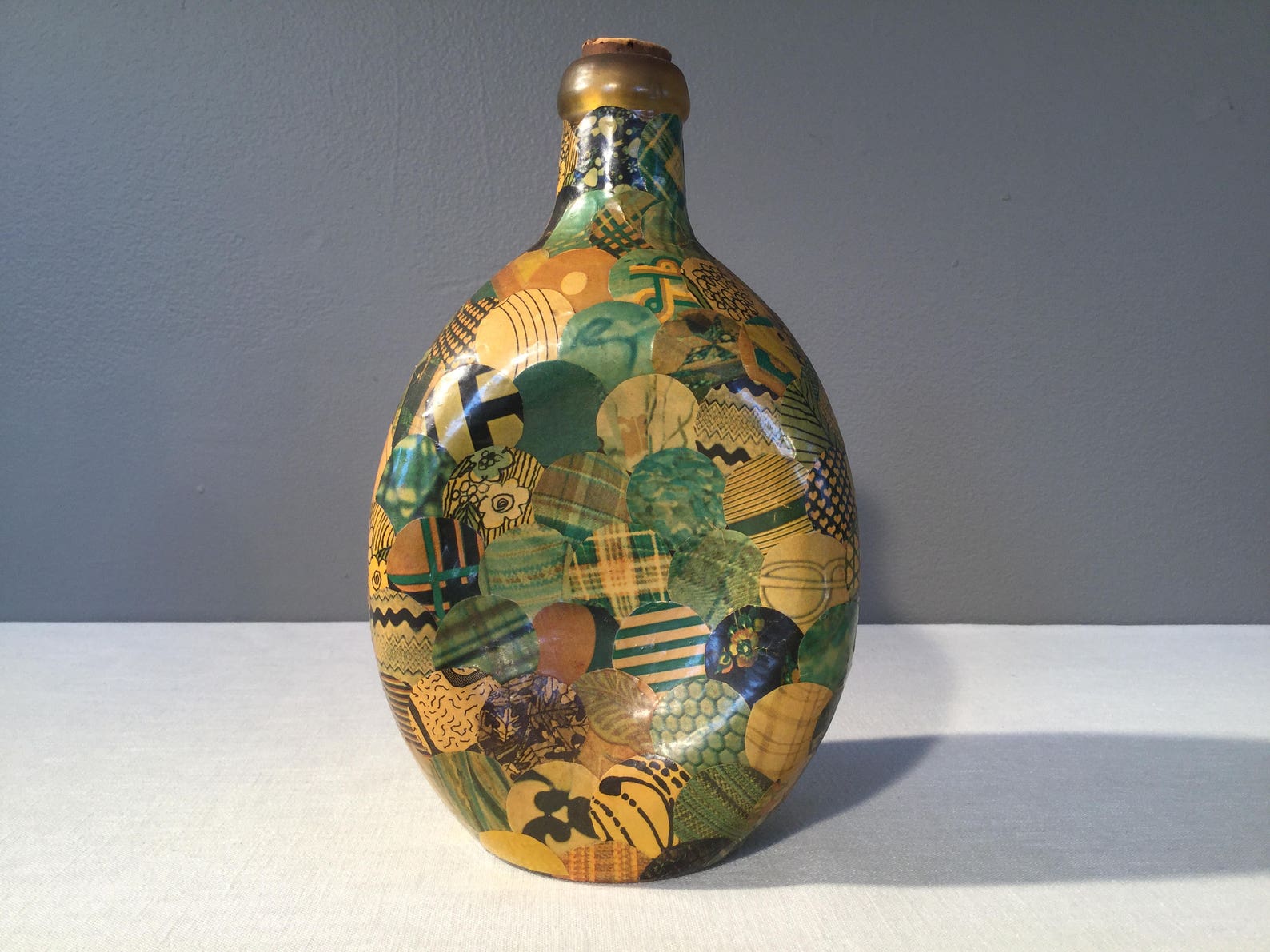 Decoupaged Bottle Vintage Bottle 1970s Decoupage Craft Etsy
