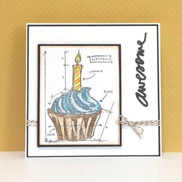 Awesome or Fabulous cupcake Birthday Card - Happy Birthday Card  - Greeting Card