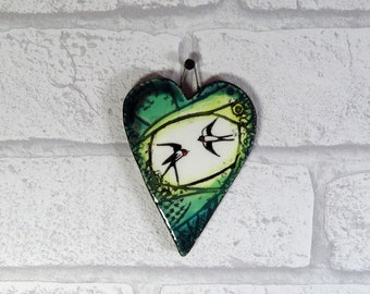 Hanging Heart with Swallows