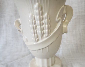 Vintage Redwing Footed Vase Wheat Motif in Matte White