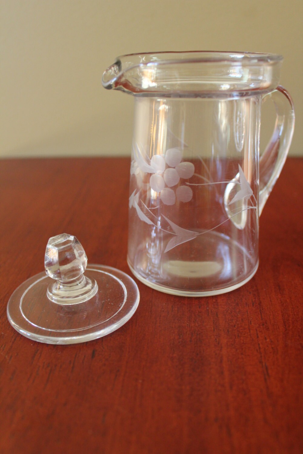 Etched Glass Carafe and Lid Etsy