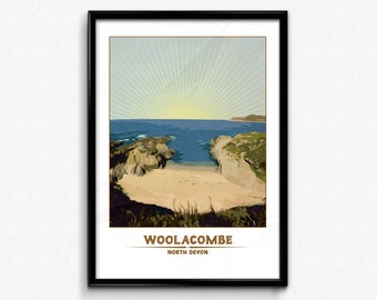 Woolacombe // Woolacombe Bay, Barricane Bay, norra Devon, Devon, västra England, Storbritannien, reseposter A2, A3, 30x40 cm, 43x60 cm utan ram