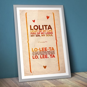 Lolita Quote Poster/Print [DL] - Lo-Lee-Ta, First Paragraph, Nabokov Poster, CtrlAltGeek, A2 & 18x24&quot;, Download Copy
