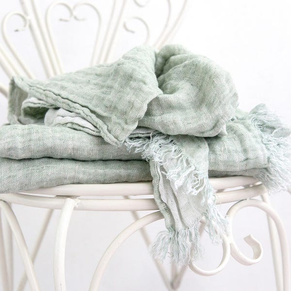 Mint linen blanket throw, beach picnic blanket