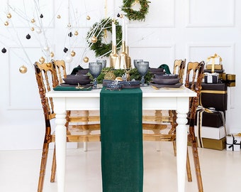 Extra long green table runner for holidays table setup