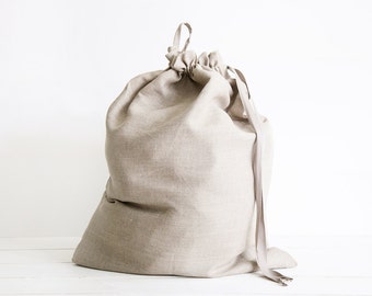 Large laundry drawstring bag made of 100% natural linen