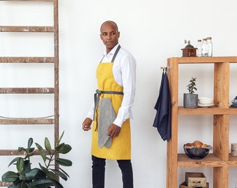 Full apron for men with pockets and adjustable long straps - Gifts for him