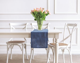 Blue Table Runner handmade of Natural Linen - Ready to ship