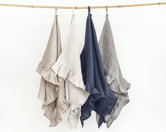 Serviettes à volants, serviettes de vaisselle en linge, serviettes ensemble de 4, serviettes de cuisine dans le style maison de campagne