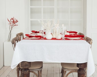 White linen tablecloth for for your classical look Christmas table