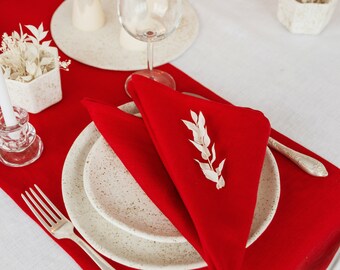 Red Christmas linen napkins set of 6 handmade of natural softened linen